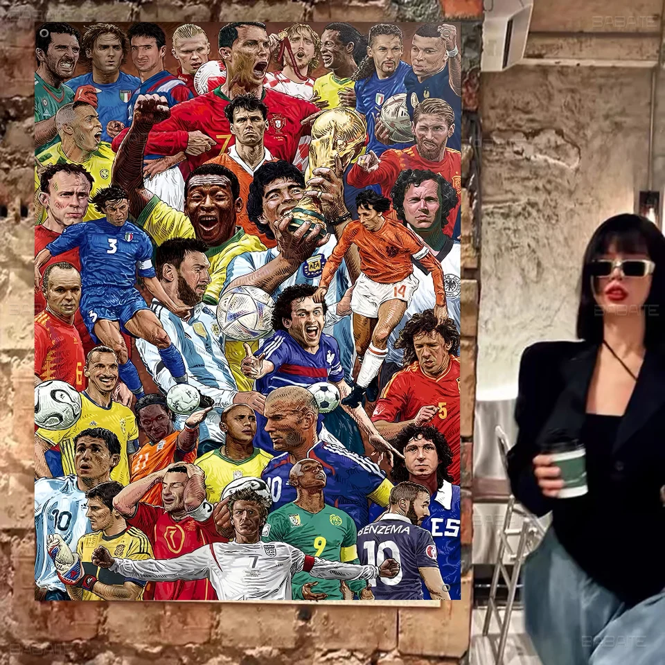 Futbalová hviezda nástenná umelecká tvorivá vzorka závesná vlajka Polyester tlačená banner ručne vytiahnutá vlajka