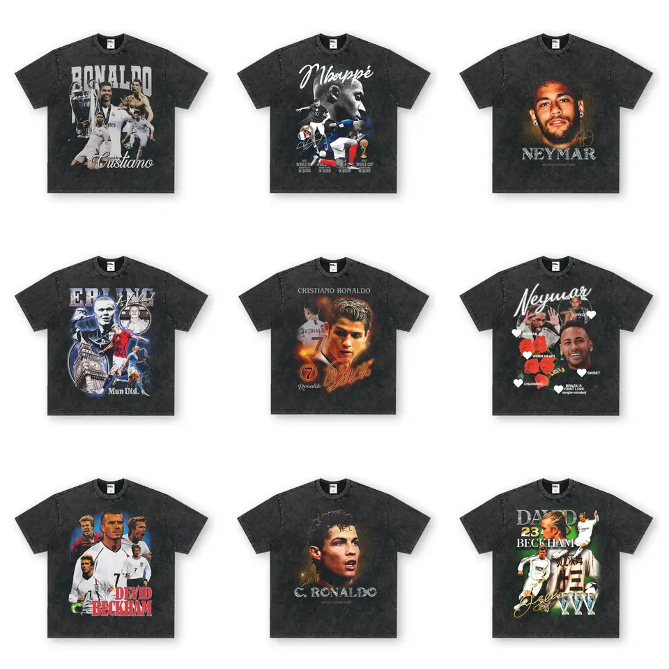 Futbalová hviezda s krátkym rukávom American Vintage Vintage Heavy Tričko Pánske a dámske vysokokvalitné čisté bavlnené okrúhle krk