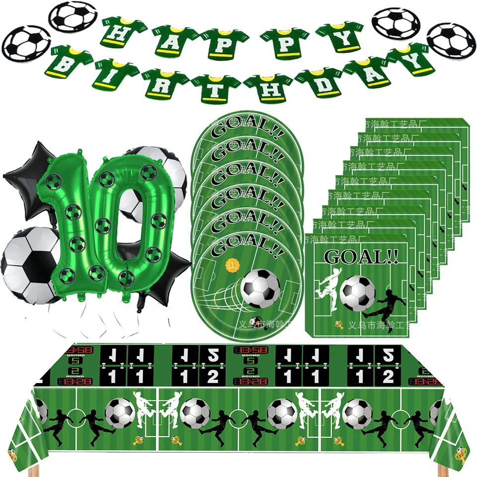 Futbalová strana dekorácie Dodávky narodenín banner 32 palca zelené číslo balón jednorazové papierové platne