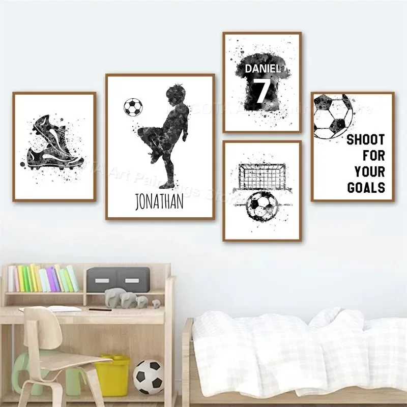 Futbalové dresy topánky Vlastné meno detské futbalové klub Wall Art Canvas Painting Plagáty a výtlačky obrázky