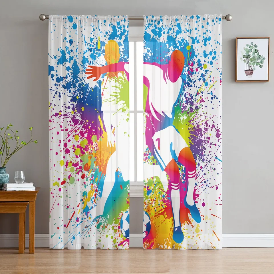 Futbalový futbalový zápas šport Stried atrament Tulle číre záclony pre obývaciu izbu dekorácie okenné opona pre spálne voile organza závesy