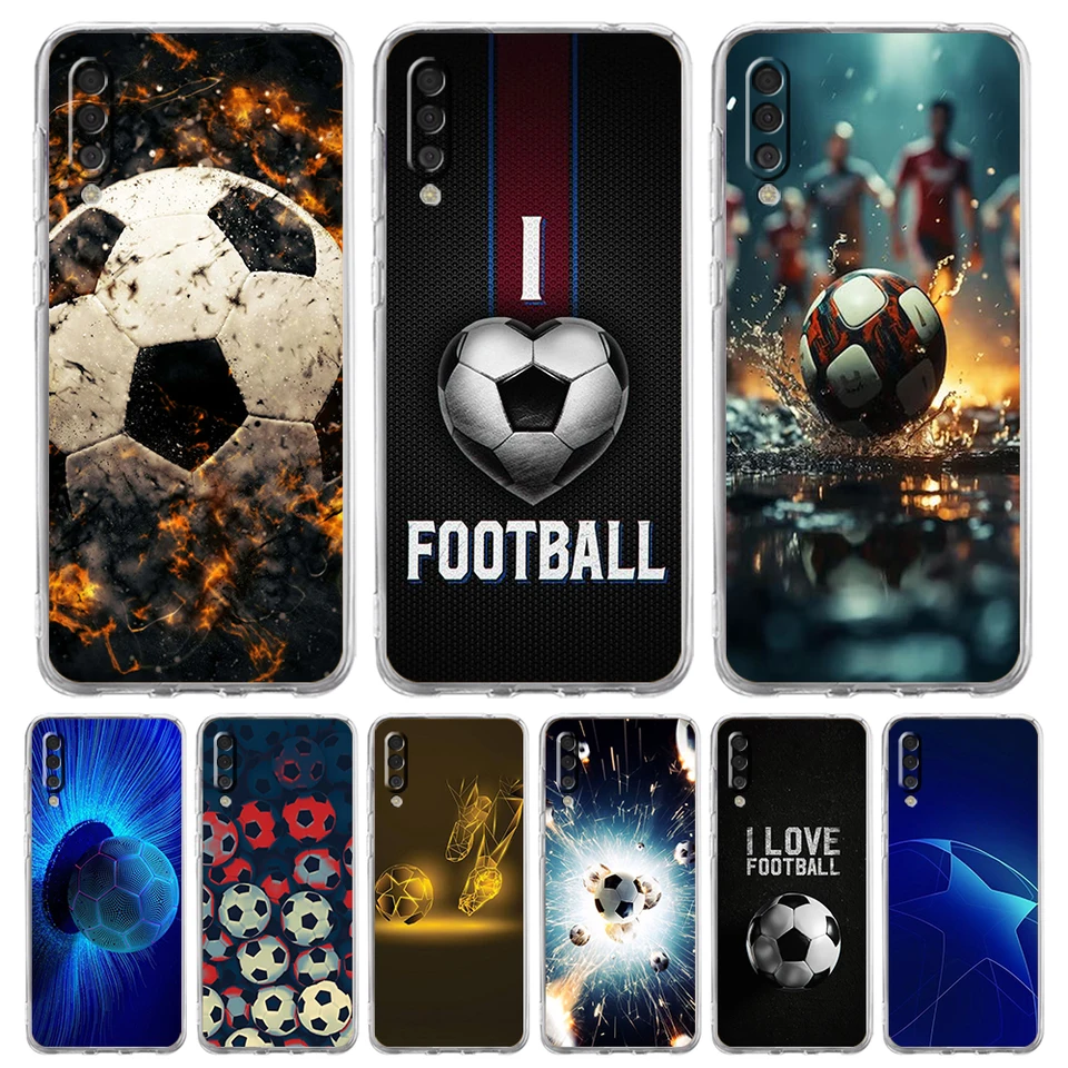 Futbalový športový futbal Transparent Puzdet pre Samsung Galaxy A12 A50 A52 A70 A40 A10 A20 A30 A02 A03S A04 Cover Silicon Shell