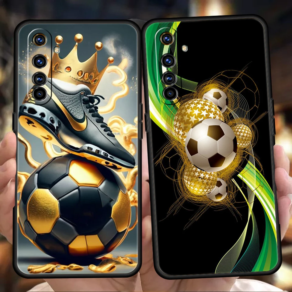 Futbalový športový telefónny puzdro pre Realme 8 9 Pro Plus 8i 9i 6 7 GT2 C21 C25 C3 C11 11 Pro 5G Plus SOCKOPPORD SILICONE SHYLE CAPA BAG