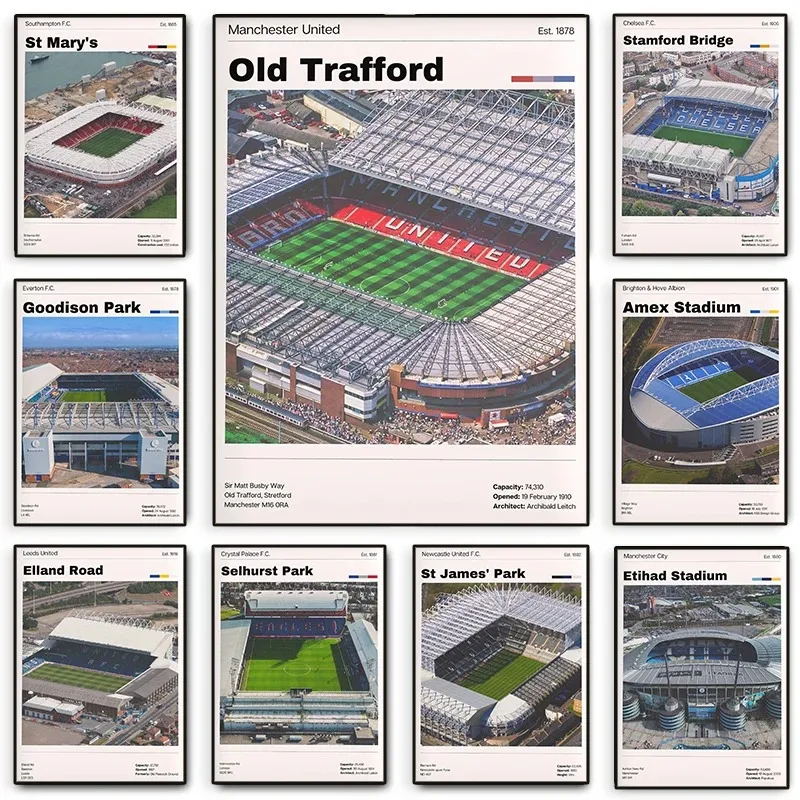 Futbalový štadión plagát Svetovo preslávený futbalový mletý plátno maľba tlač hd picture wall Art Sports Hall Hall Room Home dekor darček