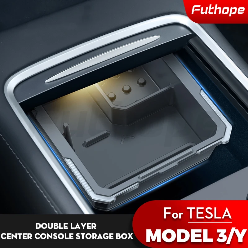 Futhope 2-v-1 Transparentné úložné skrinky Central Control pre model Tesla model 3 y karty slúchadlá oddiely Skladovanie estetickej dekorácie