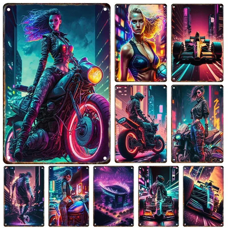 Future Cyberpunk Sports Car maľba kovové značenie punk štýl plagát domov obývacia izba spálňa bar klub nástenné umenie dekorácia