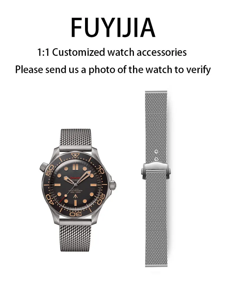 Fuyijia Men Custom O-Mega Seamaster 007 Original WatchBand 20 mm 316L z nehrdzavejúcej ocele