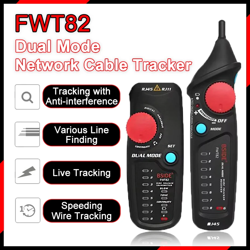 FWT82 Digitálny dvojitý režim sieťového sledovača siete Anti Interference Line Finder Ethernet LAN Tracer Analyzer Detector Finder