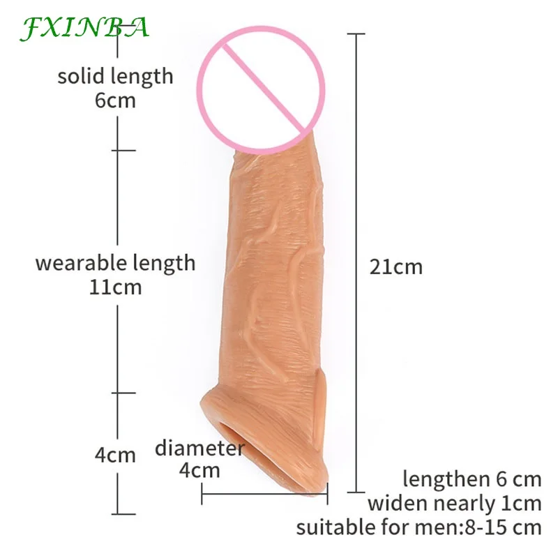 Fxinba 20cm tekutý silikónový penis s rukávom predlžovač mužského realistického kohúta zväčšenie oneskorenia ejakulácie opakovane použiteľné sexuálne hračky kondómu pre mužov