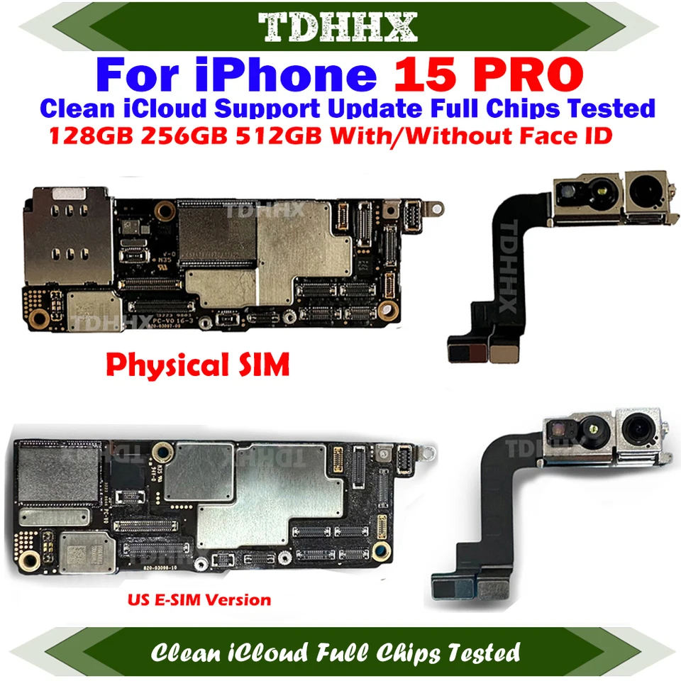 Fyzická verzia SIM / ESIM Mainboard Plné čipy pre iPhone 15 Pro Rodinná doska IOS Aktualizujte čistú logickú dosku ICloud