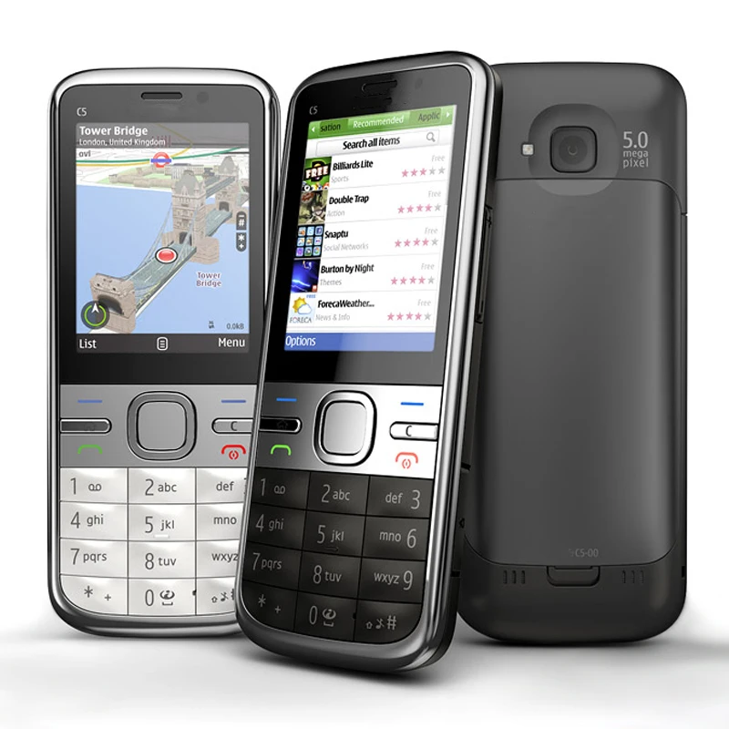 Fínsko vyrobené odomknuté C5 C5-00 Mobil 2G 3G Originálny mobilný mobilný telefón Bluetooth Russian/Arabic/Hebrew Keyboard vyrobený v roku 2010