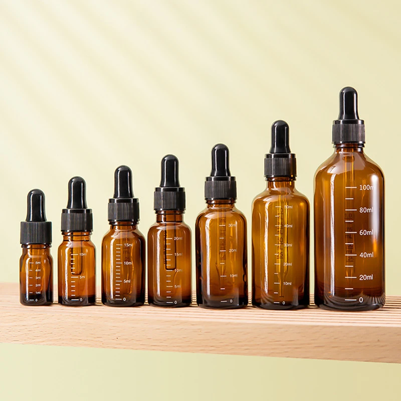Fľaše s kvapkadlom s mierkou 5 ml-100 ml činidla Eye Drop Drop Amber Glass Aromaterapeuterapia Liquid Pipette Fľaša na doplňovanie fliaš cestovanie