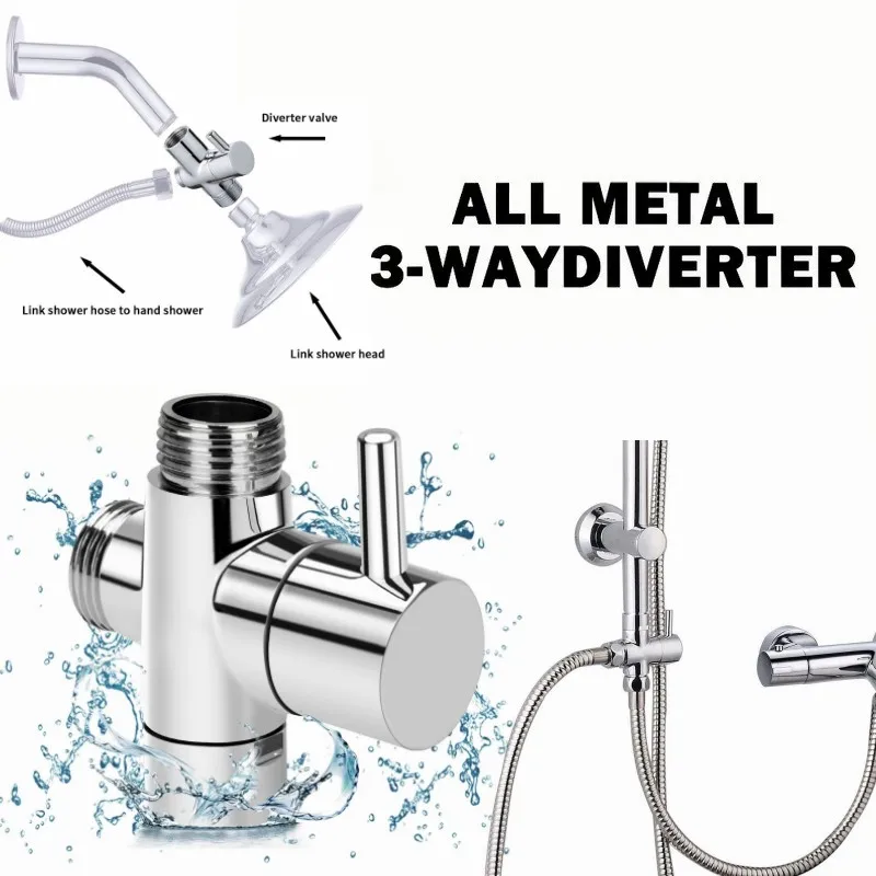 G1/2in 3 Way Diverter Valve T-Adapter Prevodník pre sprchovú mosadzný vodný kohútik