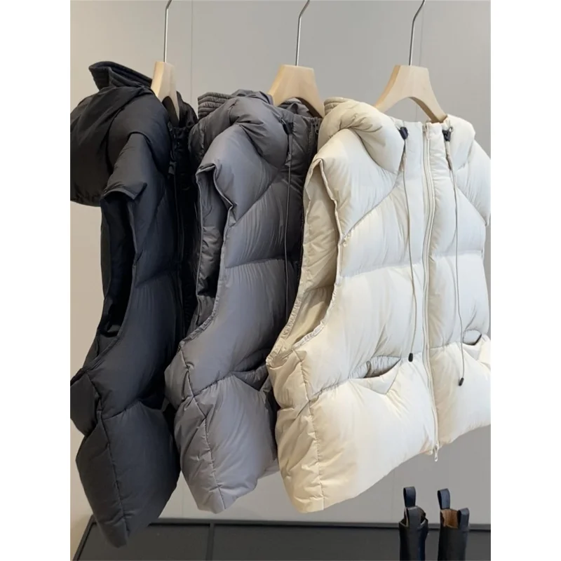 G121801 ~ Kendall Wind！ White Husa Down Down Puff Fluffy Hooded Down vesta pre ženy žien žien žien