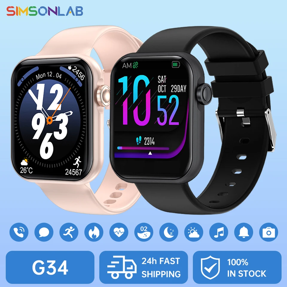 G34 Smart Watch Bluetooth Call Sports Pedometer režim farebná obrazovka Ultra dlhá výdrž batérie pre iOS Android iPhone Men Women