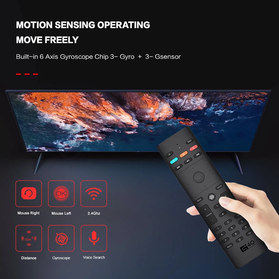 G40S Elektronické inteligentné domáce doplnky 2.4G Wireless Air Mouse Voice Remote pre PC projektor Android TV Box STB