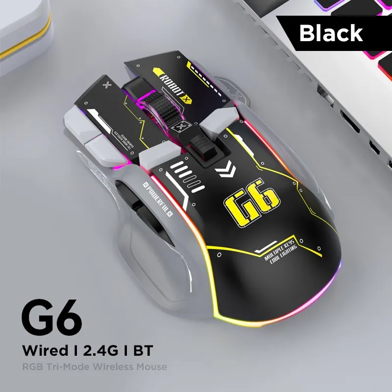 G6 Gaming Mouse Wireless 3 Režimy 4000 DPI 11 RGB Podsadné nabíjateľné tiché počítačové herné myši pre Windows/Android/Mac/iOS