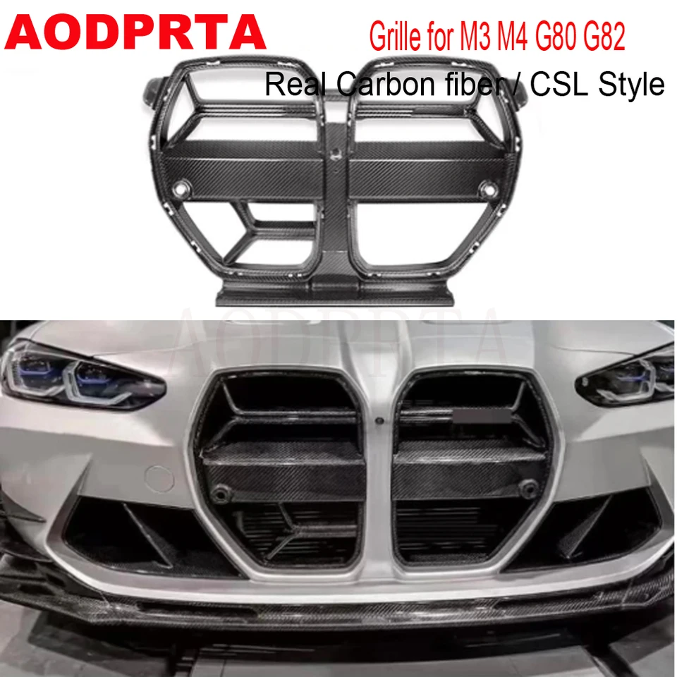 G80 Grille Real Carbon Fiber Front Bumper Grid Grill pre BMW M3 M4 G80 G82 2021+ CSL Style s ACC