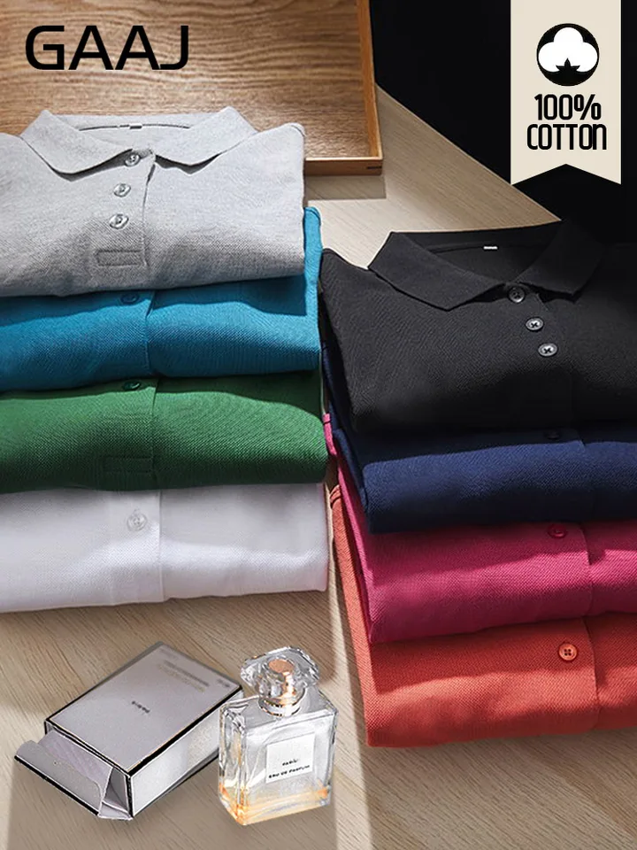 Gaaj s dlhým rukávom Polo tričko, 100% bavlnené poloShirts, ľahké luxusné topy značky, neformálne golfové oblečenie, spoločenské pánske oblečenie, oblečenie pre mužov dizajnér