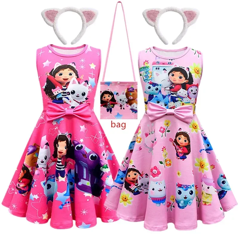 Gabby Cats Kids Clothes Girls Gabby's Dollouse Dress Summer Ruckve Bow Sundress Totdler Girls Dievčatá narodeniny Princezná šaty t