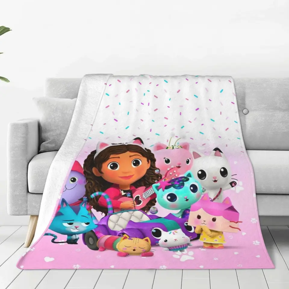Gabbys Cartoon Dollhouses Kawaii prikrývky roztomilé anime flanel vinobranie teplý hod