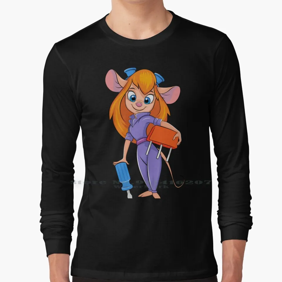 Gadget Hackwrench 100% bavlnená s dlhým rukávom tričko Gadget Hackwrench 90s Chip and Dale Rescue Rangers Retro Animaition Vintage