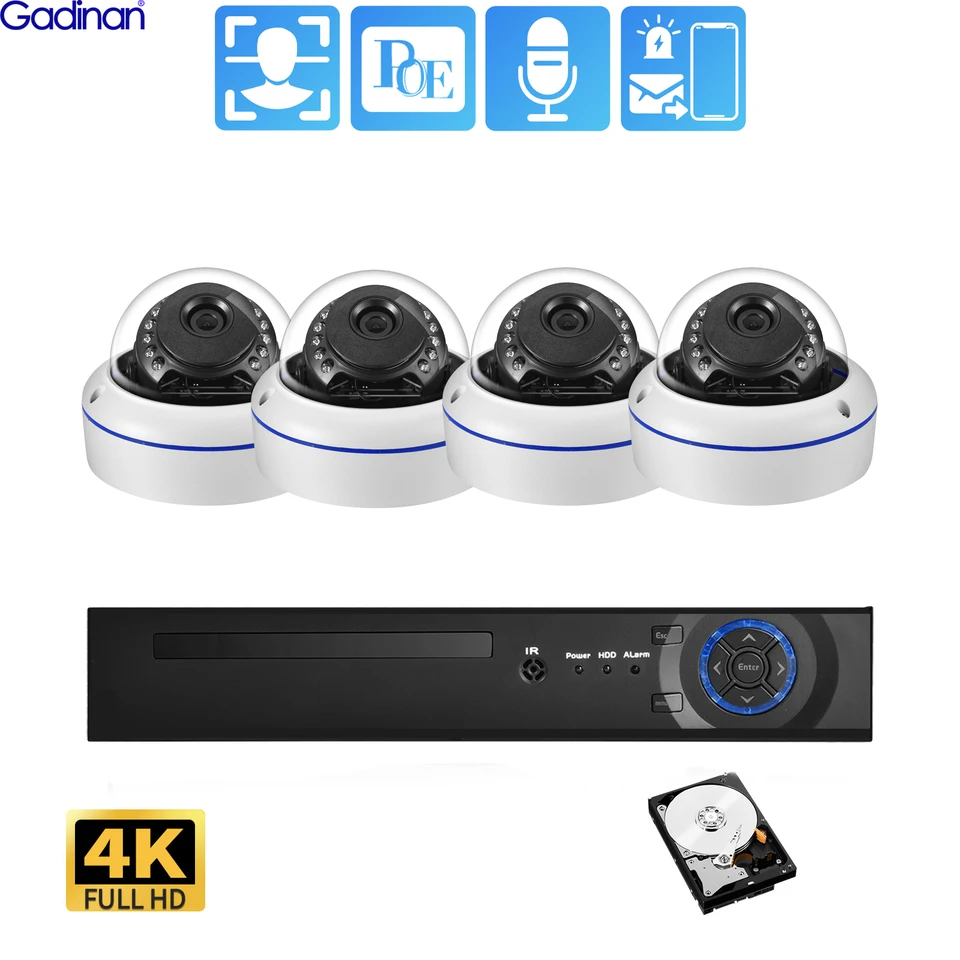 Gadinan 8MP 4K detekcia tváre Bezpečnostný kamera Systém Poe NVR Kit Home CCTV Video Vandalproof Outdoor Dome Ai Surveillance Xmeye