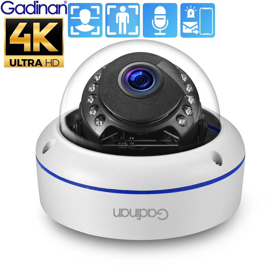 Gadinan H.265ai Ultra HD 4K Poe Camera Detect DOME OUTDOROUR 8MP 5MP AUDIO IP CAMERA IR NIGHT VISION pre sledovací systém