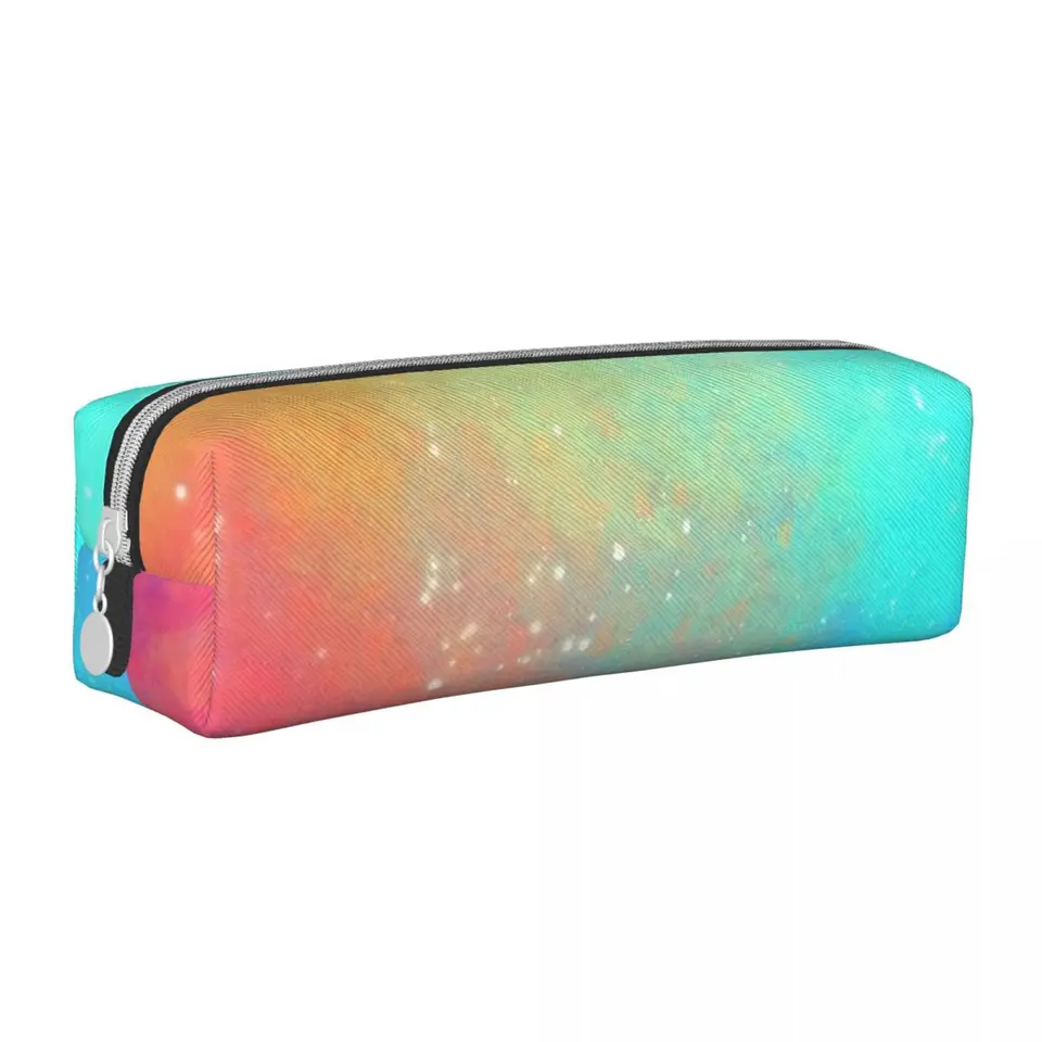 Galaxy Sky Square Cencil Case Case Colorful Rainbow Print Boy Girl späť do školy kožená ceruzka krabica kawaii zipsová taška