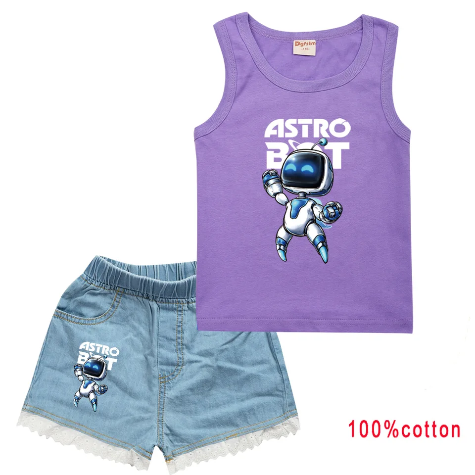 Game Astro Bot T tričko Kids Detské 100% bavlnené komiksové tričko Denim Denim Shorts 2ks Sets Boys O.