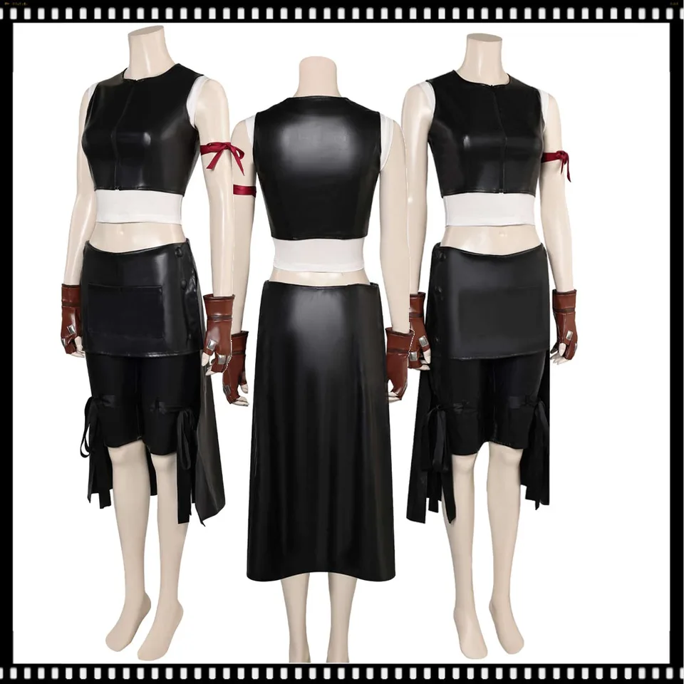 Game Fantasy VII Žena Tifa Lockhart Cosplay čierna vesta nohavice rukavice Parochne oblek kostým party párty roleplay maskovanie oblečenia