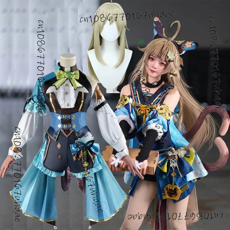 Game Game Kirara Cosplay kostým genshin dopad na hranie rolí Uniformné uši chvosty obleky Ženy parochňa halloween Party Outfit