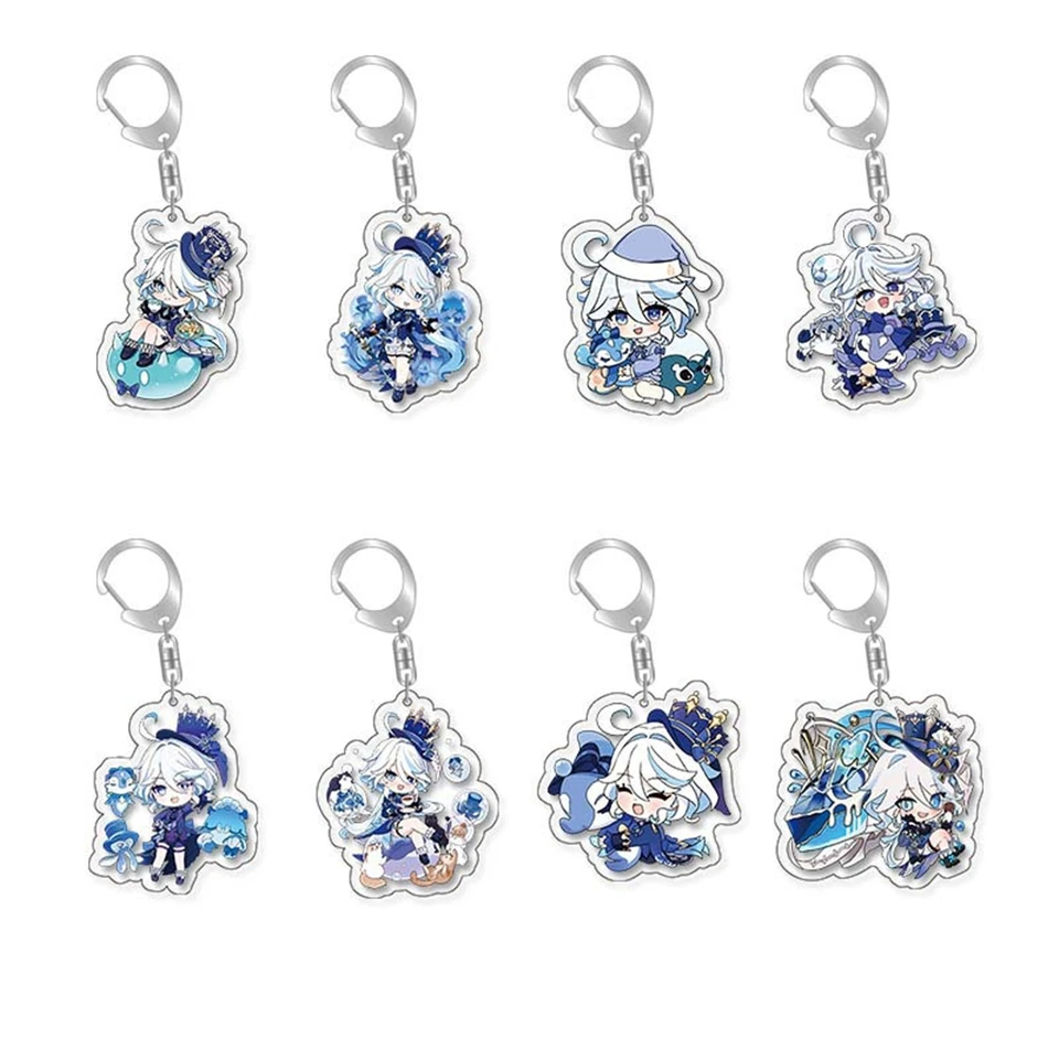 Game Genshin Impact fontaine furina focalors cosplay kostým Keychain akrylový kľúčový reťazec prívesok prívesok Keyring
