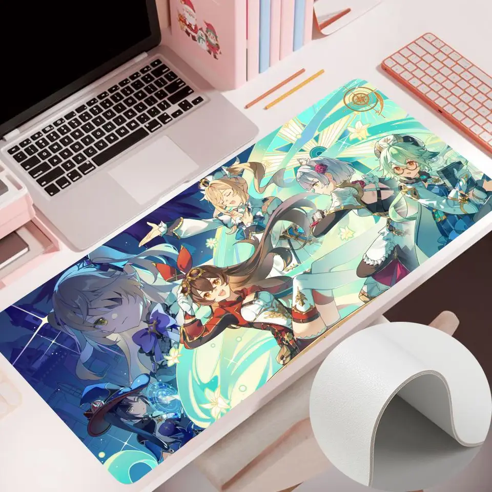 Game Genshin Impact Mouse Pad Mouse Pad 900 × 400 mm Príslušenstvo Gaming Computer PU MousePad 70x30cm Kožená stolová podložka Koberec