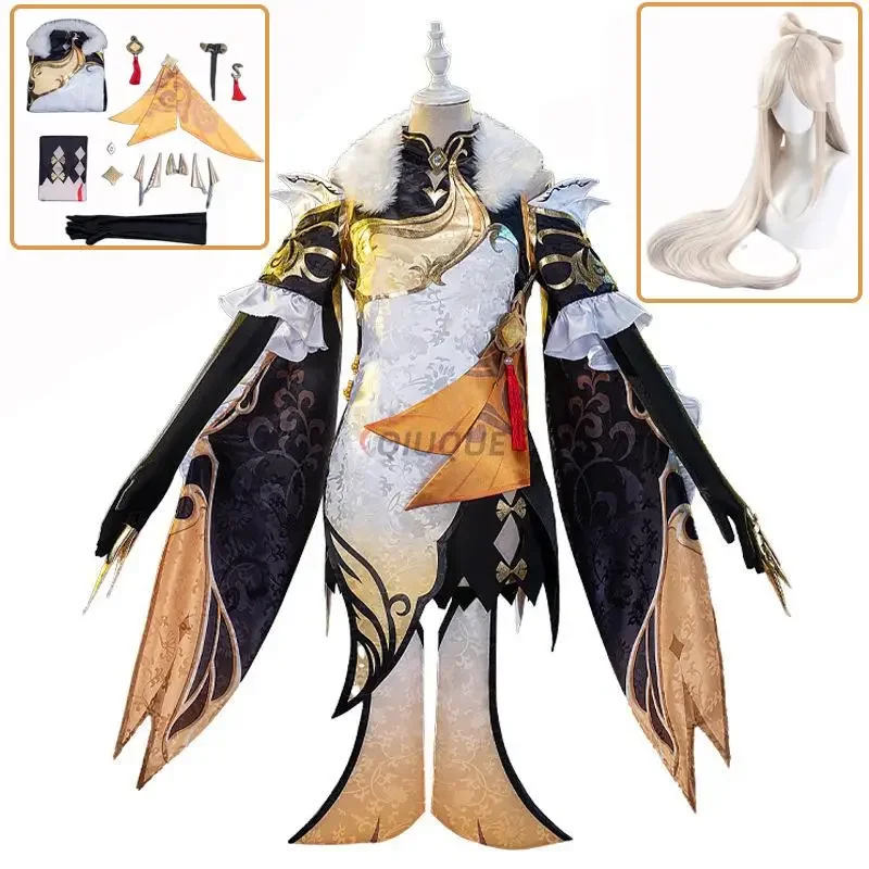 Game Genshin Impact Ningguang Cosplay kostým Ning Guang Wig Women Halloween Party Dress oblečenie JS4938