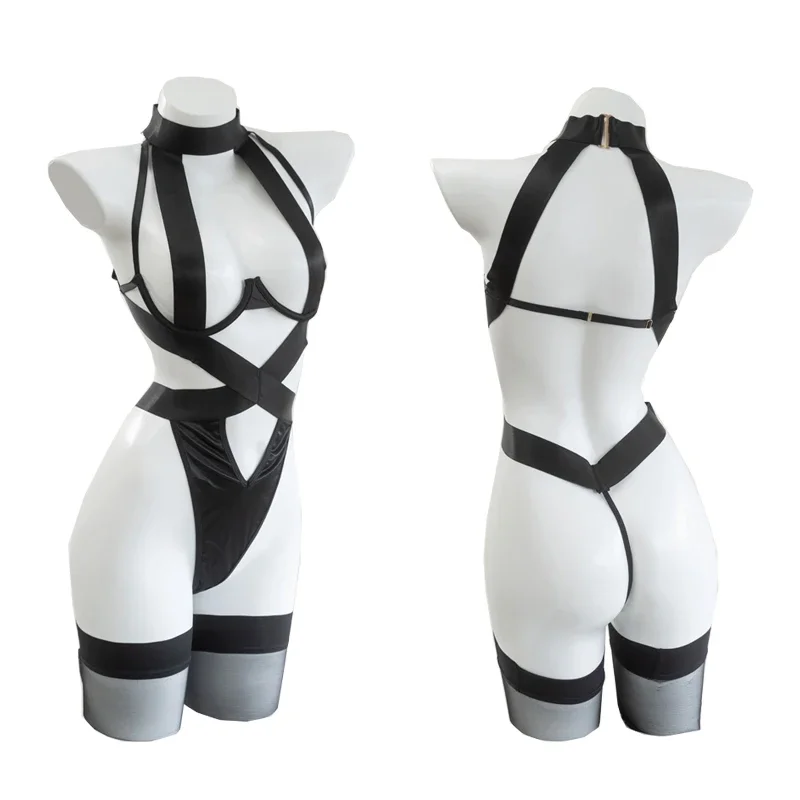 Game Nier Automata 2B Cosplay kostým čierny bandáž spodná bielizeň Dutlow Out Women Halter BodySuit One Pieses Pyžamy Drop Lhip