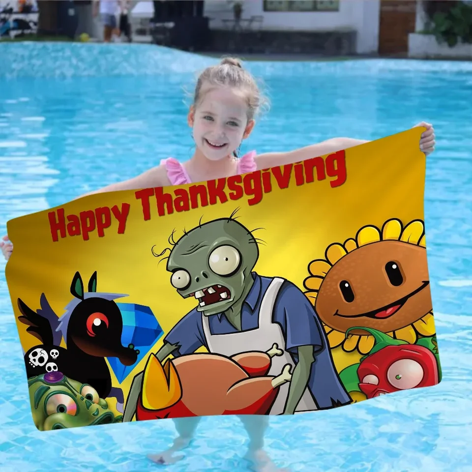 Game P-Plants Vs. Zombies Beach Towel Cartoon Roztomilé letné deti Veľká kúpeľňa plážový uterák mikrovlákok Absorbent na cestovanie