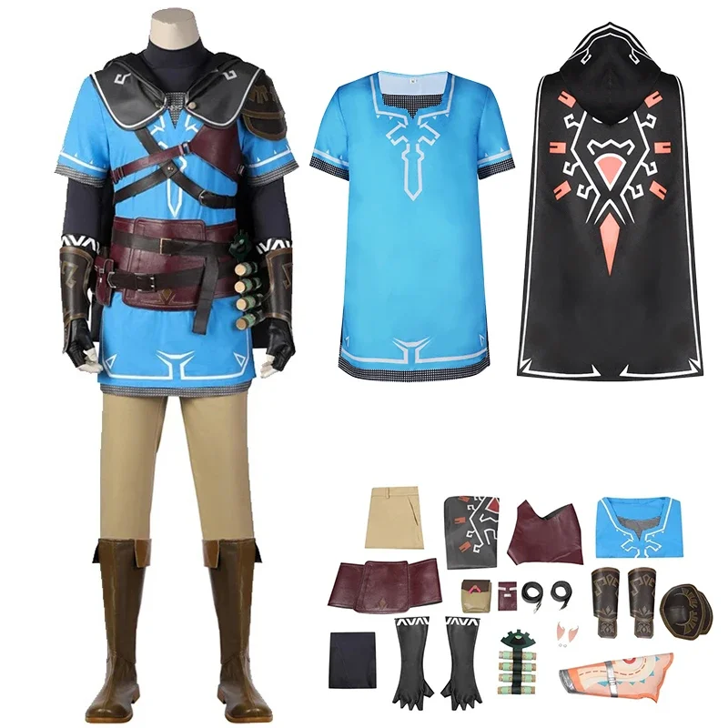 Game Zelda Cosplay kostýmy Kostýmy slzy kráľovstva Link Cosplay Uniform Cloak Parochňa oblek Halloween Karneval kostýmy pre dospelých NX9537