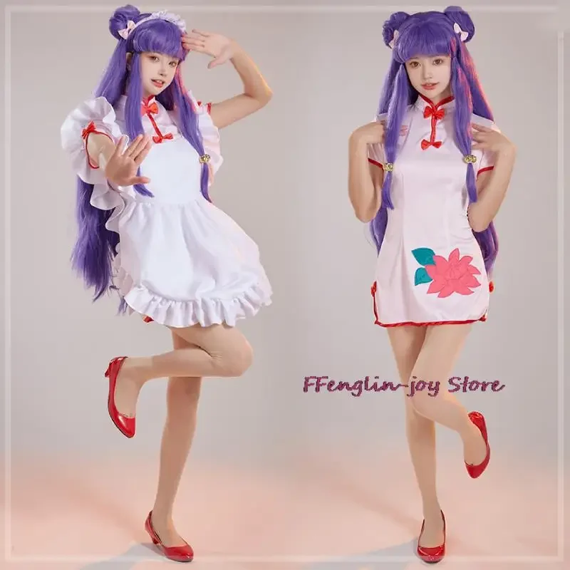 Gameboy šampón Cosplay cheongsam oblek cos anime gameboy rola šampón slúžky šaty sexy kostým plná sada fialová parochňa