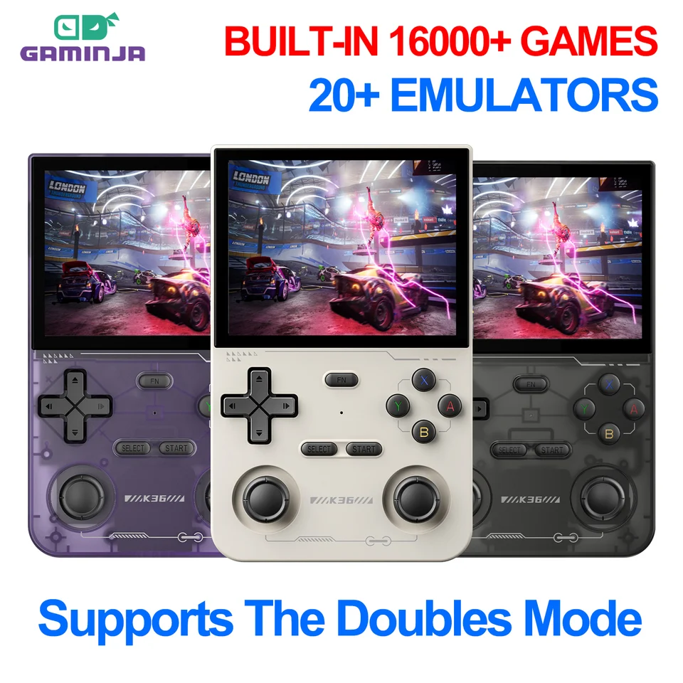Gaminja Open Source K36 Ručná hra Game Console 3,5inch obrazovky IPS Postavená v 16 000 hrách podporuje online štvorhra pre PS1/PSP/DC/N64