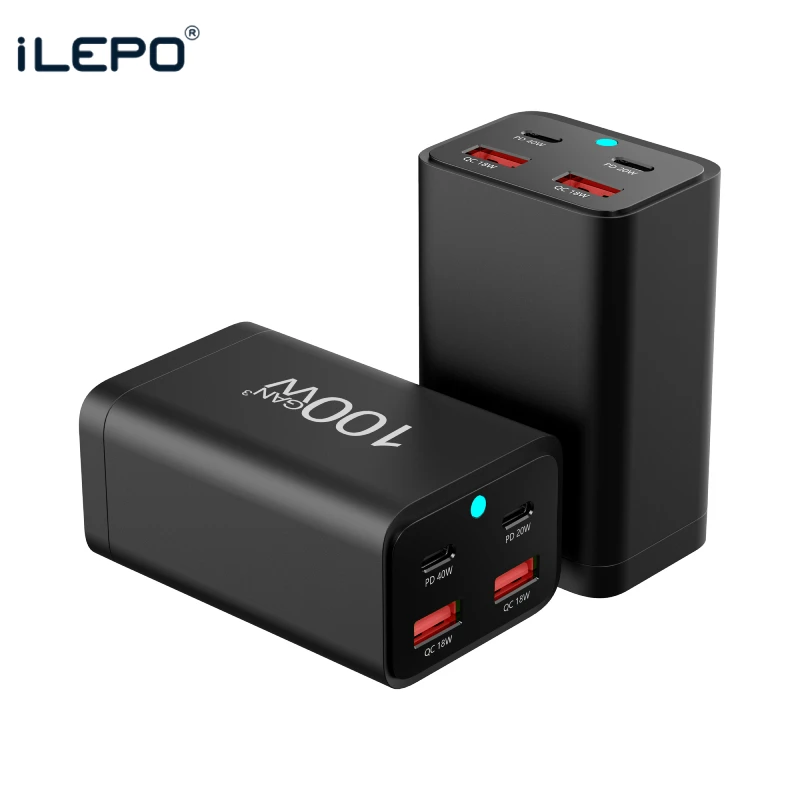 Gan Fast Charger 100W QC3.0 Typ C USB-C PD 4 v 1 Desktop Adapter pre iPhone 15 14 13 Pro Max iPad Samsung Xiaomi Huawei