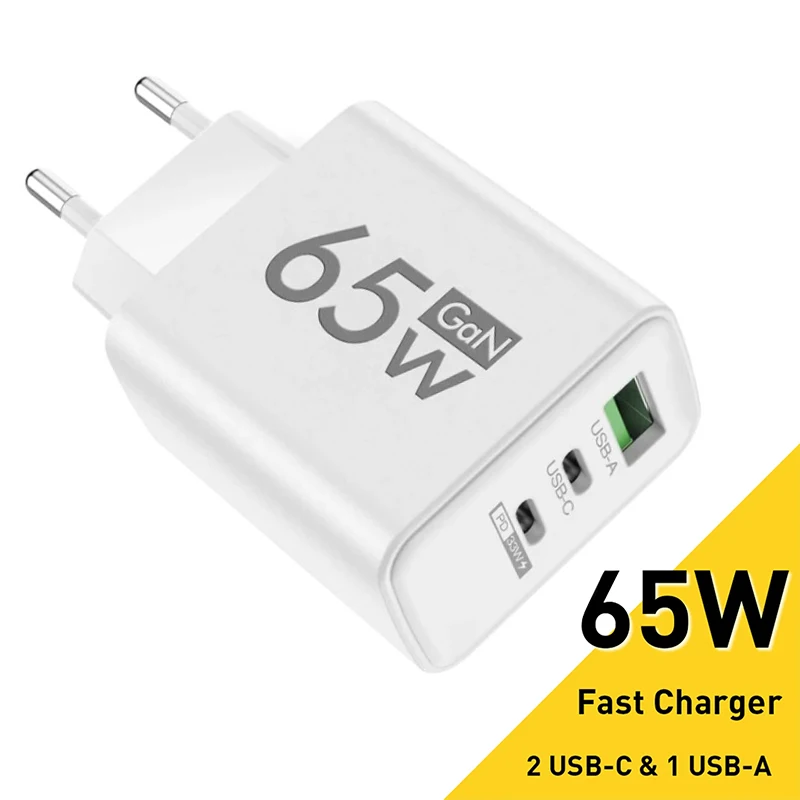 Gan rýchle nabíjanie 65W USB TYP C nabíjačka EU KR US PD 3.0 Rýchle nabíjanie steny pre telefónny adaptér pre iPhone 15 Xiaomi Huawei Samsung