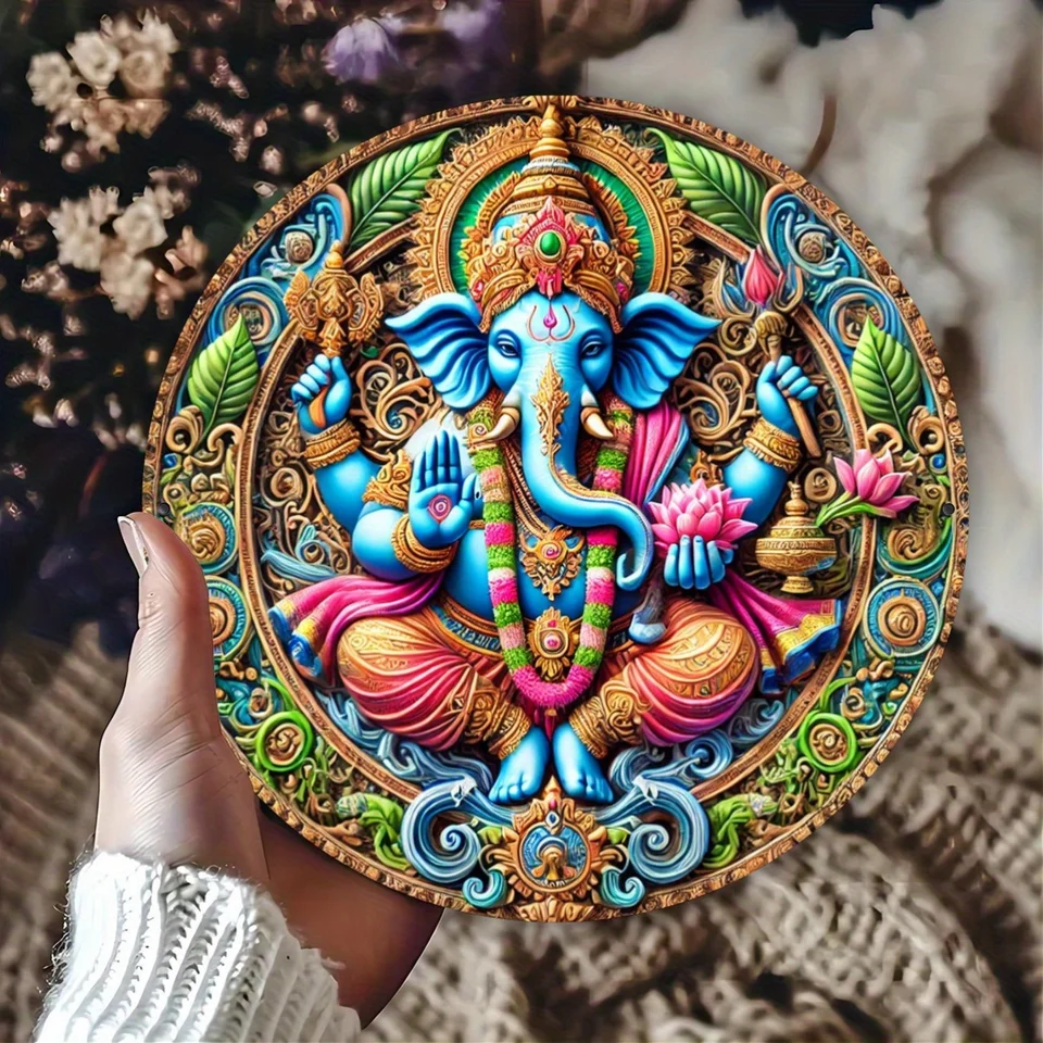 Ganesha Wall Decor Plaque - železná fólia vyryté české umenie pre dom, kuchy