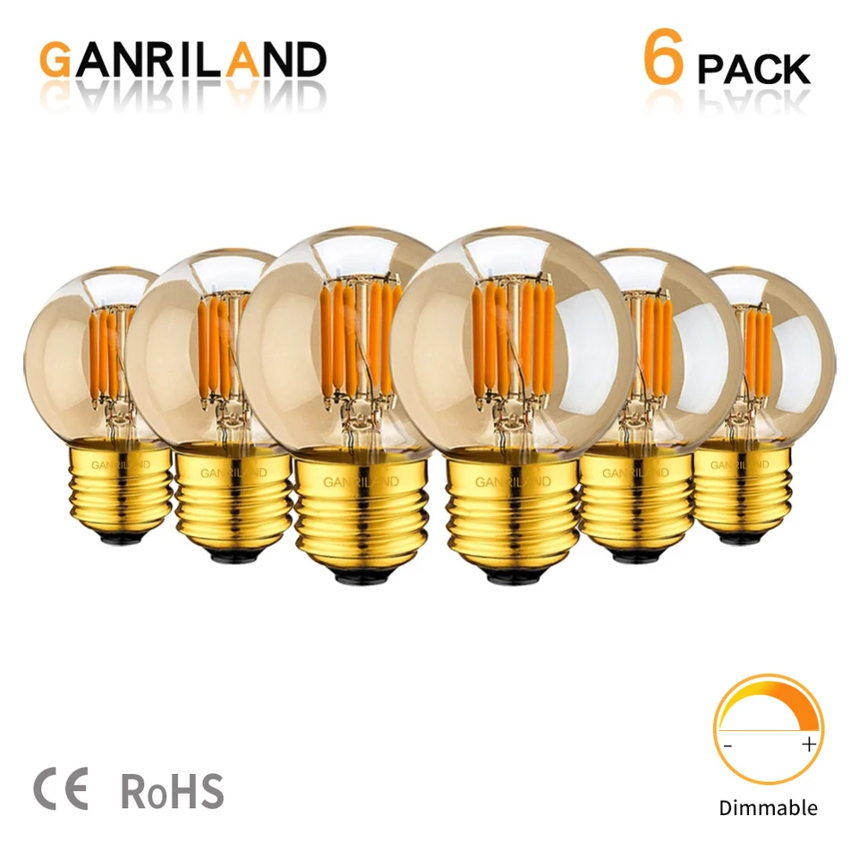 Ganriland G40 3W LED Bubs for String Lights 110V 220V Warm White 2200k Golden File Globe Gule Bulb E26 E27 Bombilla Decor