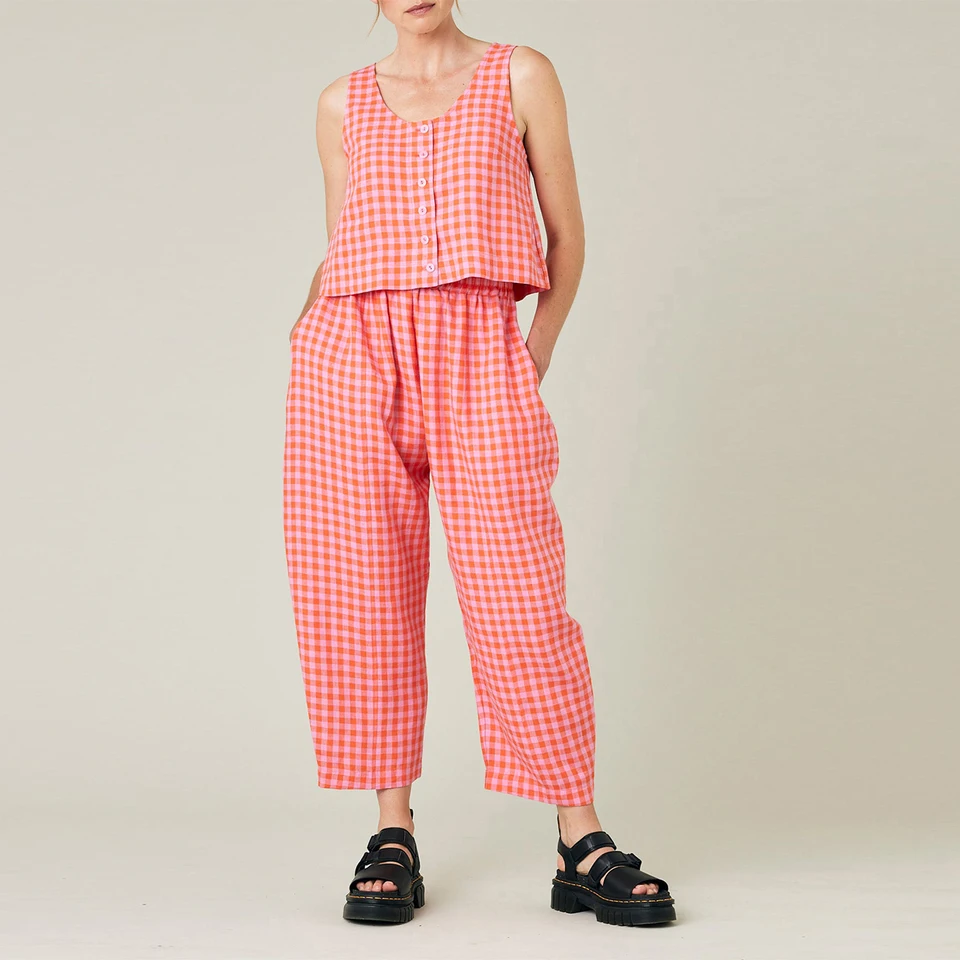 Gaono Dámsky letný prúžok oblečenia bez rukávov na kopčeka na krk Tank + voľný elastický pás Pants Set Y2K Retro Streetwear
