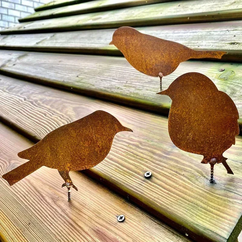 Garden Decor 4pcs/set Rusty Metal Bird Ornament Iron Crafts Bird Shaped Art Silhouette Sculpture Outdoor Garden Decor Accessory