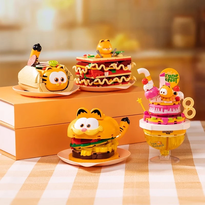 Garfield Build Block Drink Burger Model simulácia jedla Ozdoby Animácia Periférna zbierka ručne vyrobená hračkou narodeniny darček