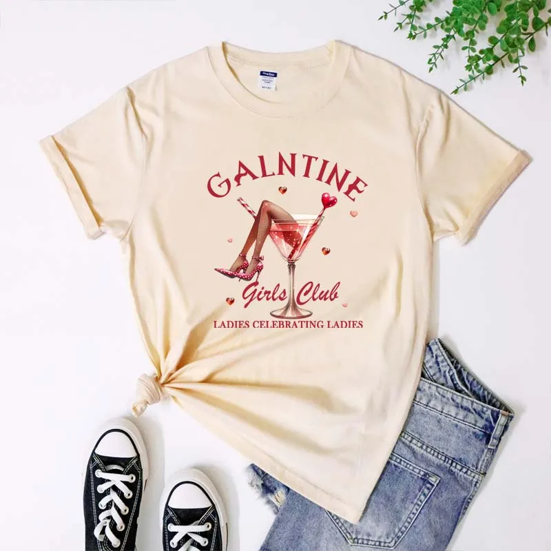 GATLENTH Girls Club Tee Vintage Women Valentine Deň dovolenkových darčekových tričiek Trend Trend Dámy Anti Valentine Cocktail Party Tshirts