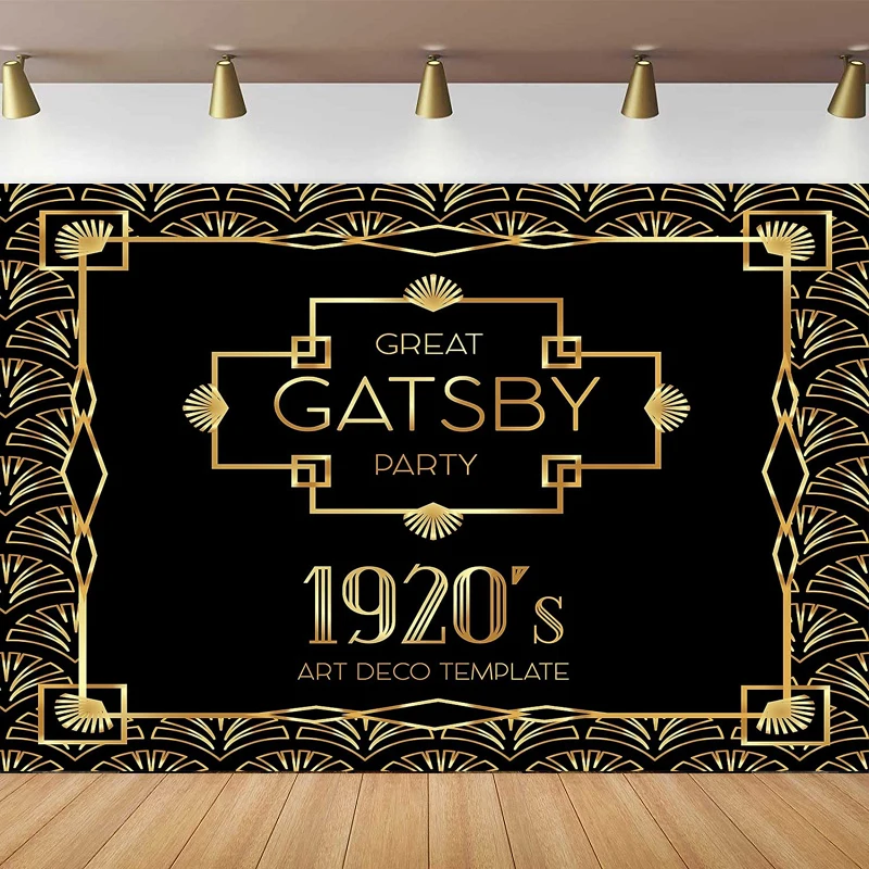 GATSBY TEMED Photography Pozadie Čierna a zlatá reving 20s Art Deco Pattern 20. roky Gatsby pozadie narodeniny svadobná večera