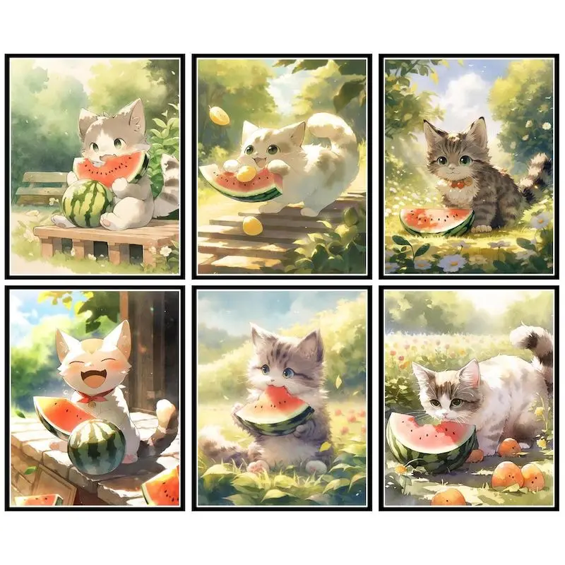 Gatyztorská farba podľa čísel Watermelon mačiatko kreslenie na plátne darček pre domácich majstrov